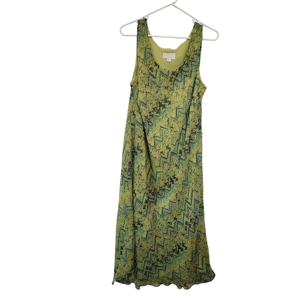 Vintage Studio C Green Abstract Sleeveless Scoop Neck A-Line Maxi Dress Size 16W